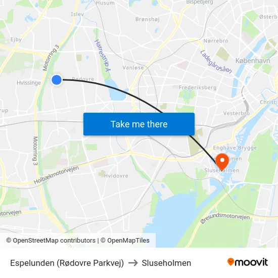 Espelunden (Rødovre Parkvej) to Sluseholmen map