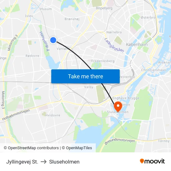Jyllingevej St. to Sluseholmen map