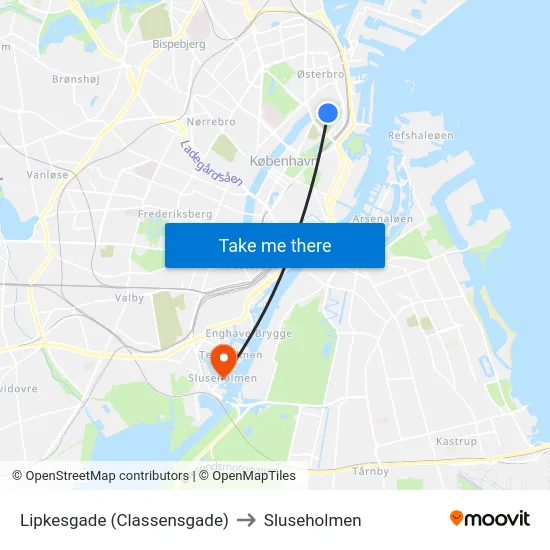 Lipkesgade (Classensgade) to Sluseholmen map