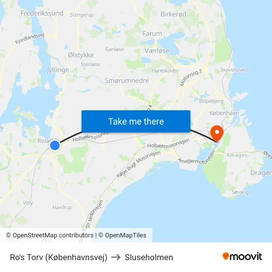 Ro's Torv (Københavnsvej) to Sluseholmen map