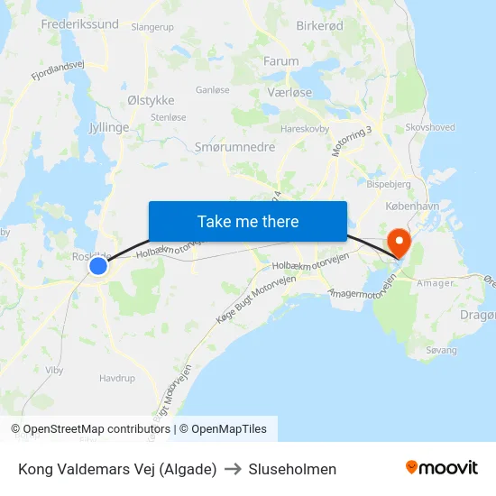 Kong Valdemars Vej (Algade) to Sluseholmen map