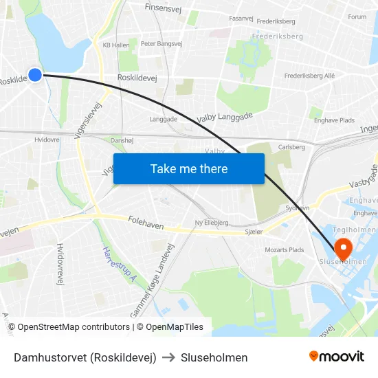 Damhustorvet (Roskildevej) to Sluseholmen map