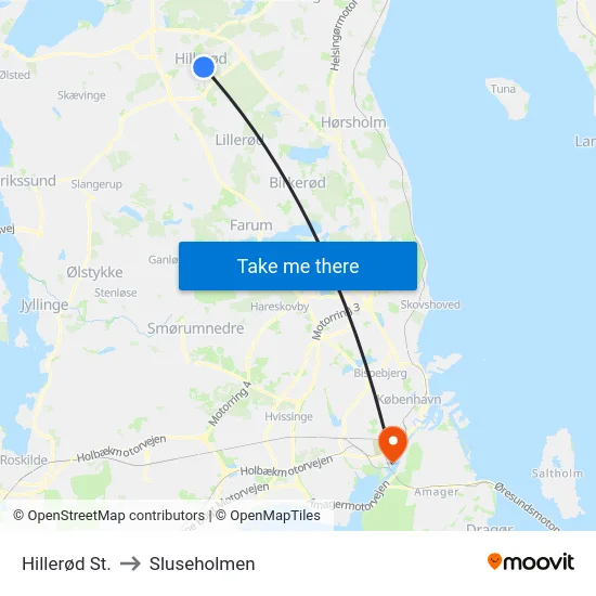 Hillerød St. to Sluseholmen map
