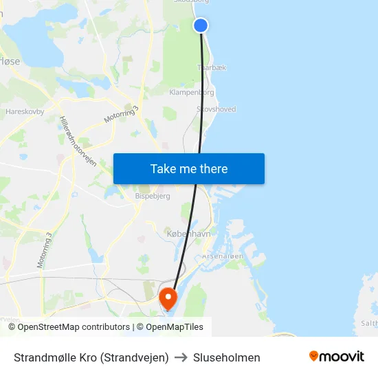 Strandmølle Kro (Strandvejen) to Sluseholmen map
