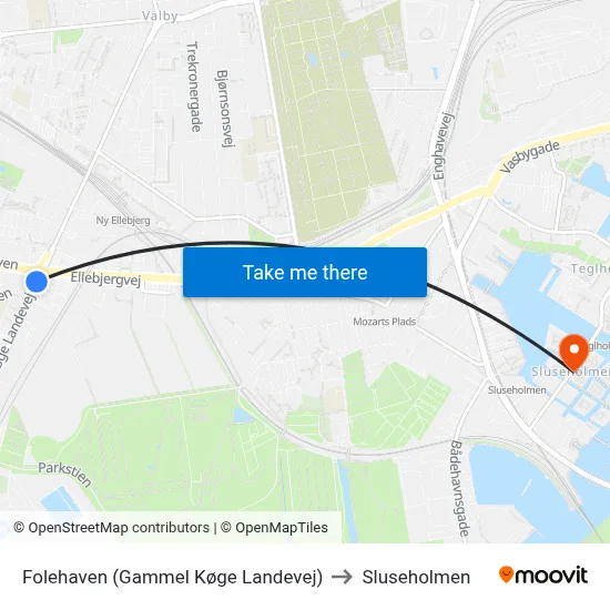 Folehaven (Gammel Køge Landevej) to Sluseholmen map
