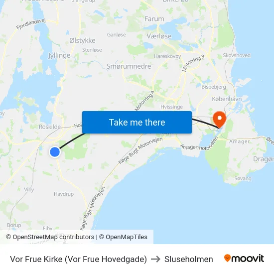 Vor Frue Kirke (Vor Frue Hovedgade) to Sluseholmen map