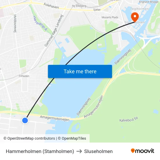Hammerholmen (Stamholmen) to Sluseholmen map