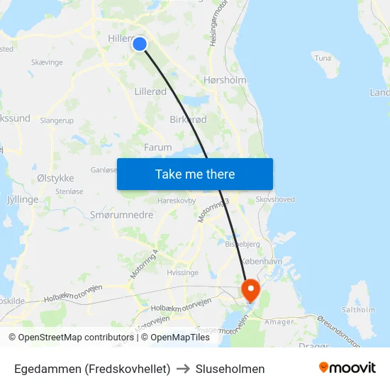 Egedammen (Fredskovhellet) to Sluseholmen map