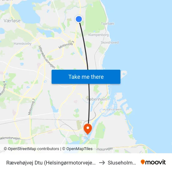Rævehøjvej Dtu (Helsingørmotorvejen) to Sluseholmen map