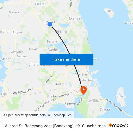 Allerød St. Banevang Vest (Banevang) to Sluseholmen map