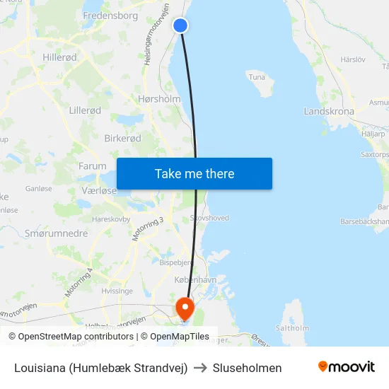 Louisiana (Humlebæk Strandvej) to Sluseholmen map