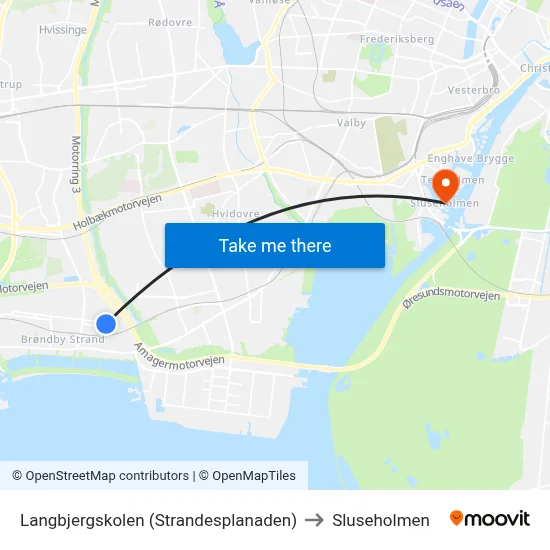 Langbjergskolen (Strandesplanaden) to Sluseholmen map