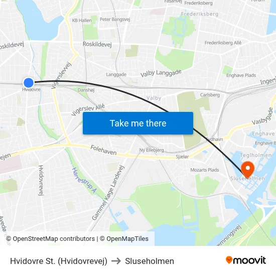 Hvidovre St. (Hvidovrevej) to Sluseholmen map
