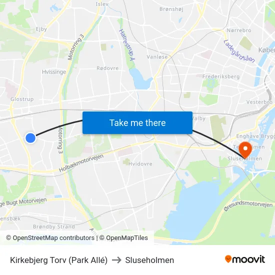Kirkebjerg Torv (Park Allé) to Sluseholmen map