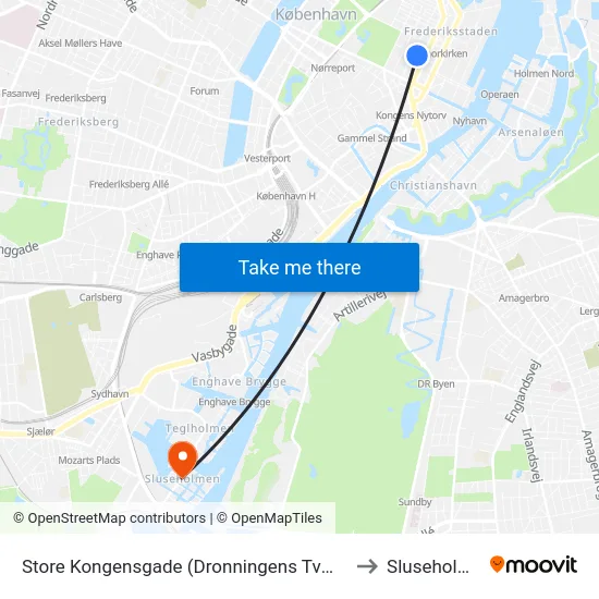 Store Kongensgade (Dronningens Tværgade) to Sluseholmen map