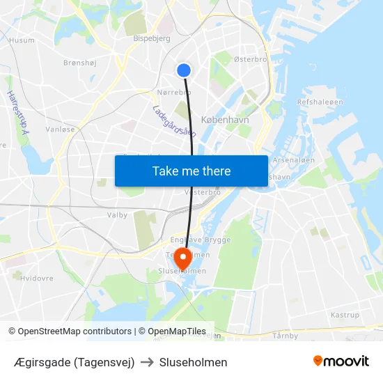 Ægirsgade (Tagensvej) to Sluseholmen map