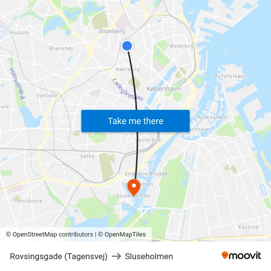 Rovsingsgade (Tagensvej) to Sluseholmen map