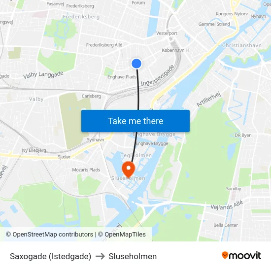 Saxogade (Istedgade) to Sluseholmen map