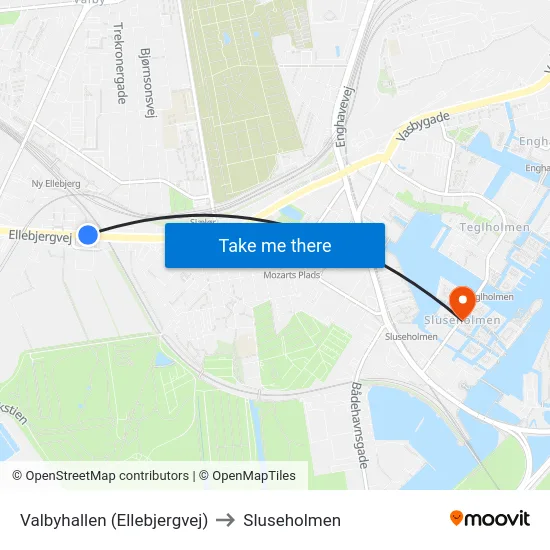 Valbyhallen (Ellebjergvej) to Sluseholmen map