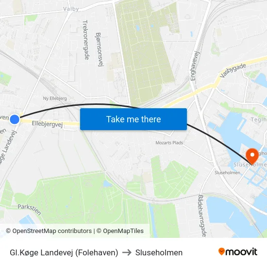Gl.Køge Landevej (Folehaven) to Sluseholmen map