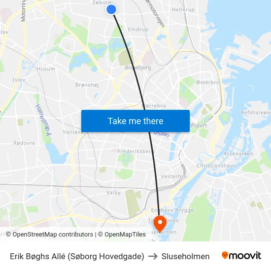 Erik Bøghs Allé (Søborg Hovedgade) to Sluseholmen map