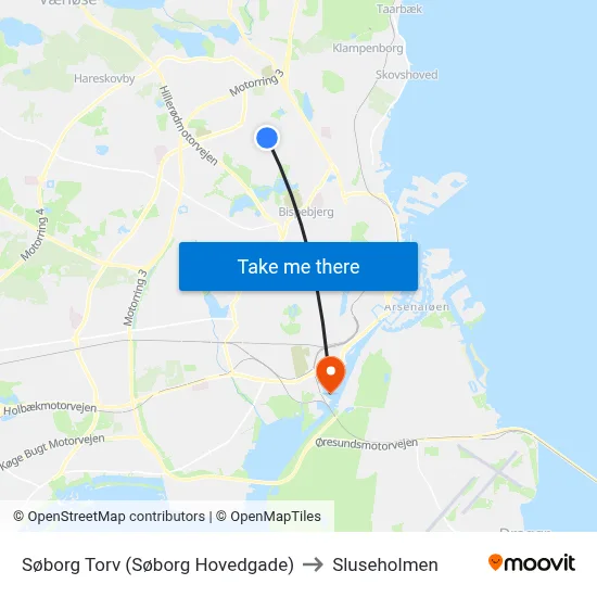 Søborg Torv (Søborg Hovedgade) to Sluseholmen map