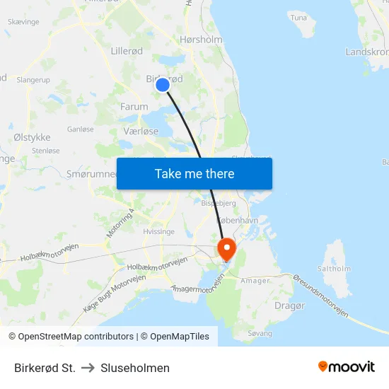 Birkerød St. to Sluseholmen map
