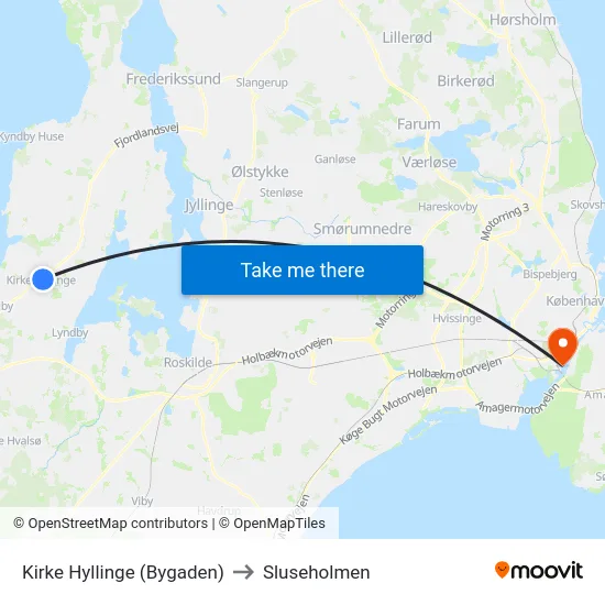 Kirke Hyllinge (Bygaden) to Sluseholmen map
