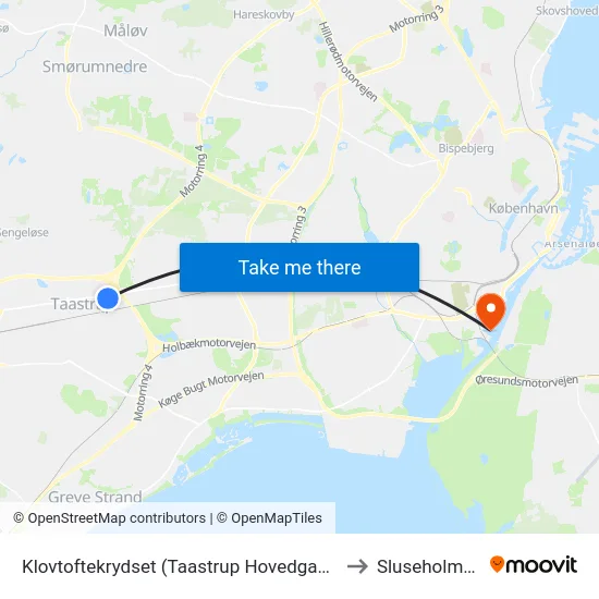 Klovtoftekrydset (Taastrup Hovedgade) to Sluseholmen map