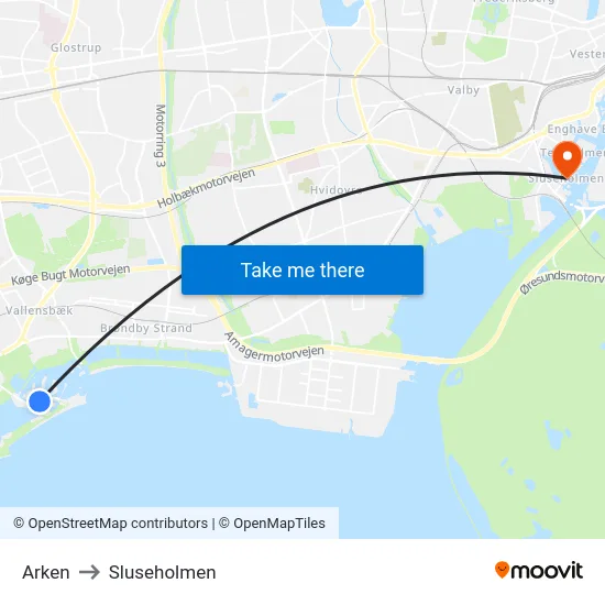 Arken to Sluseholmen map