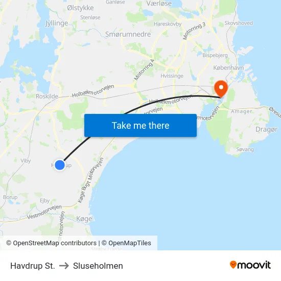 Havdrup St. to Sluseholmen map