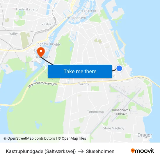 Kastruplundgade (Saltværksvej) to Sluseholmen map