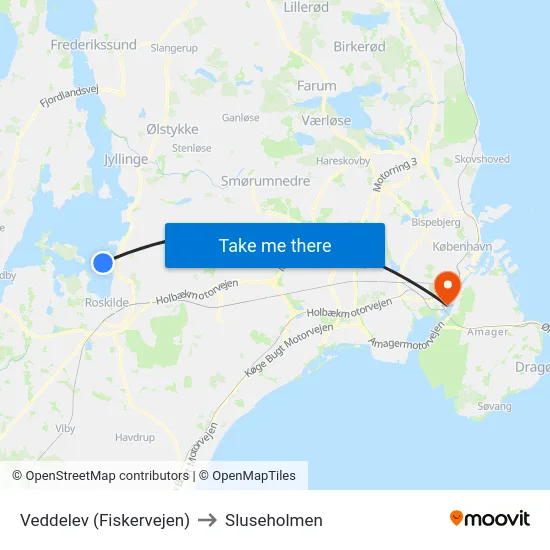 Veddelev (Fiskervejen) to Sluseholmen map