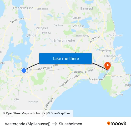 Vestergade (Møllehusvej) to Sluseholmen map