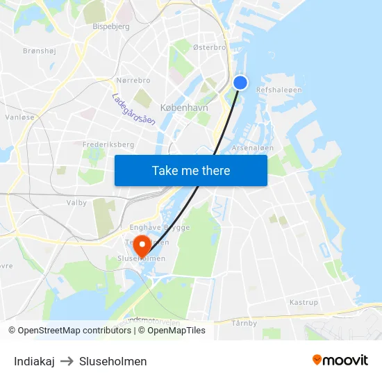 Indiakaj to Sluseholmen map