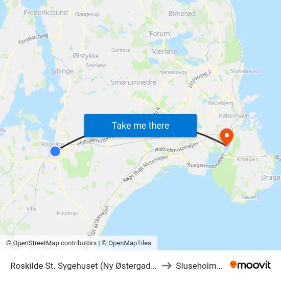 Roskilde St. Sygehuset (Ny Østergade) to Sluseholmen map