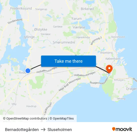 Bernadottegården to Sluseholmen map