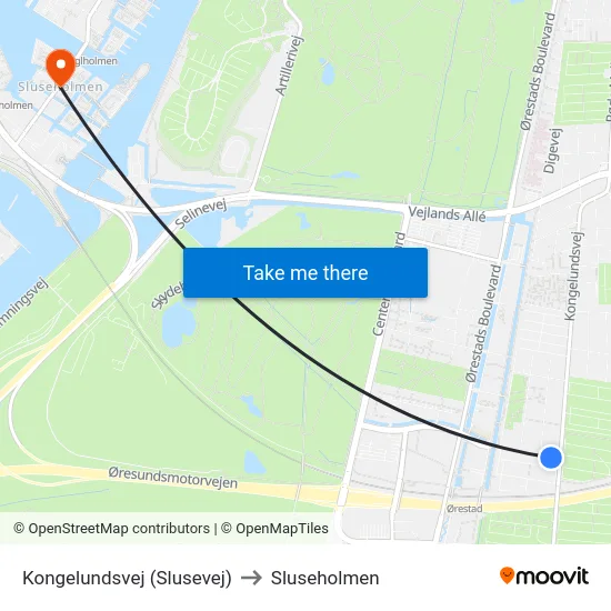 Kongelundsvej (Slusevej) to Sluseholmen map