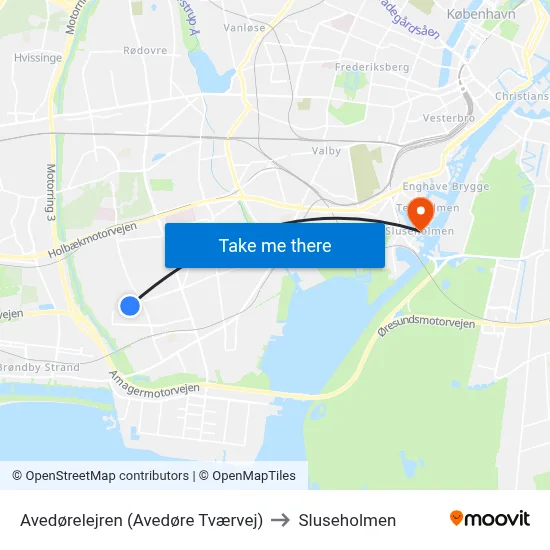 Avedørelejren (Avedøre Tværvej) to Sluseholmen map