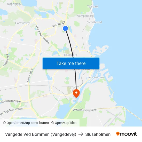 Vangede Ved Bommen (Vangedevej) to Sluseholmen map