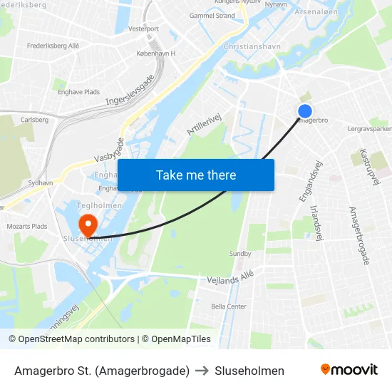Amagerbro St. (Amagerbrogade) to Sluseholmen map