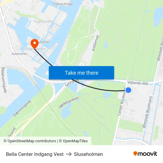 Bella Center Indgang Vest to Sluseholmen map