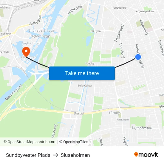 Sundbyvester Plads to Sluseholmen map