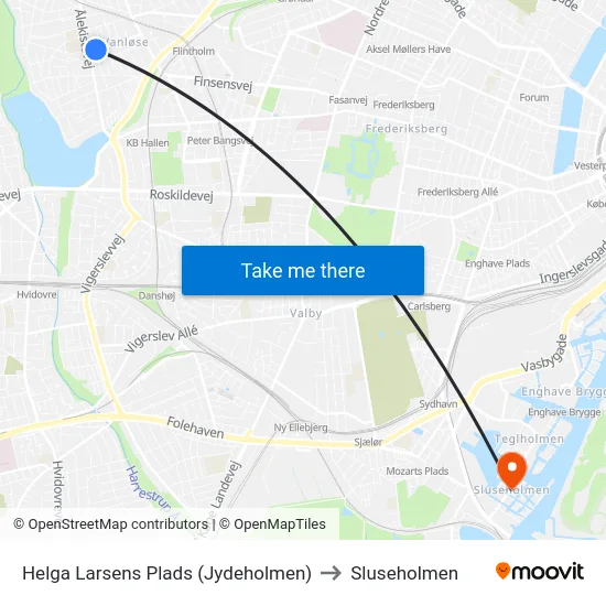 Helga Larsens Plads (Jydeholmen) to Sluseholmen map