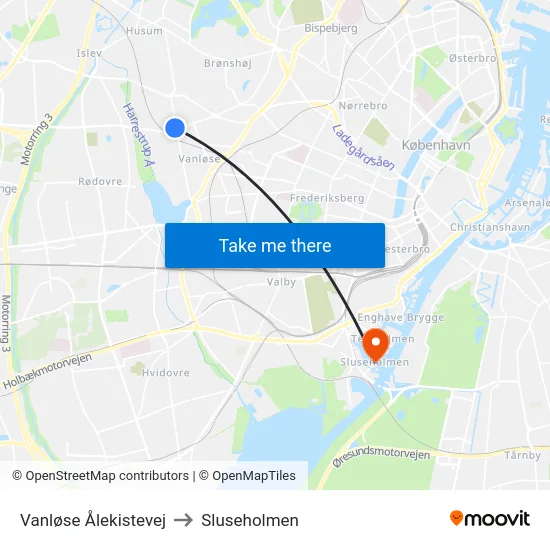 Vanløse Ålekistevej to Sluseholmen map