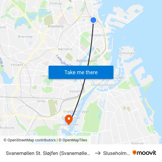 Svanemøllen St. Sløjfen (Svanemøllen St.) to Sluseholmen map
