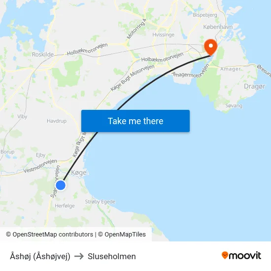 Åshøj (Åshøjvej) to Sluseholmen map