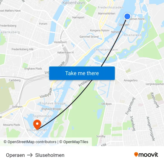 Operaen to Sluseholmen map