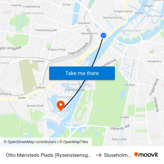 Otto Mønsteds Plads (Rysensteensgade) to Sluseholmen map