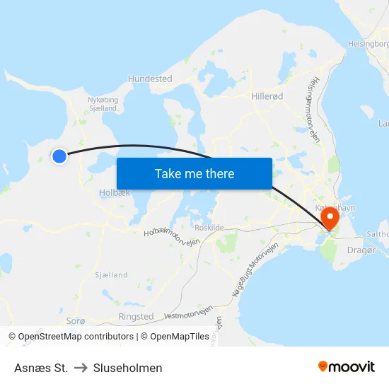 Asnæs St. to Sluseholmen map